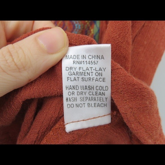 THML Tank Top Burnt Orange Embroidered Front Boho Scoop Neck High Low Hem Small - Picture 5 of 6